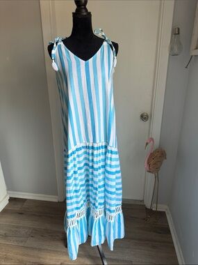 Bindu Striped Blue & White Maxi Dress with Tie Straps